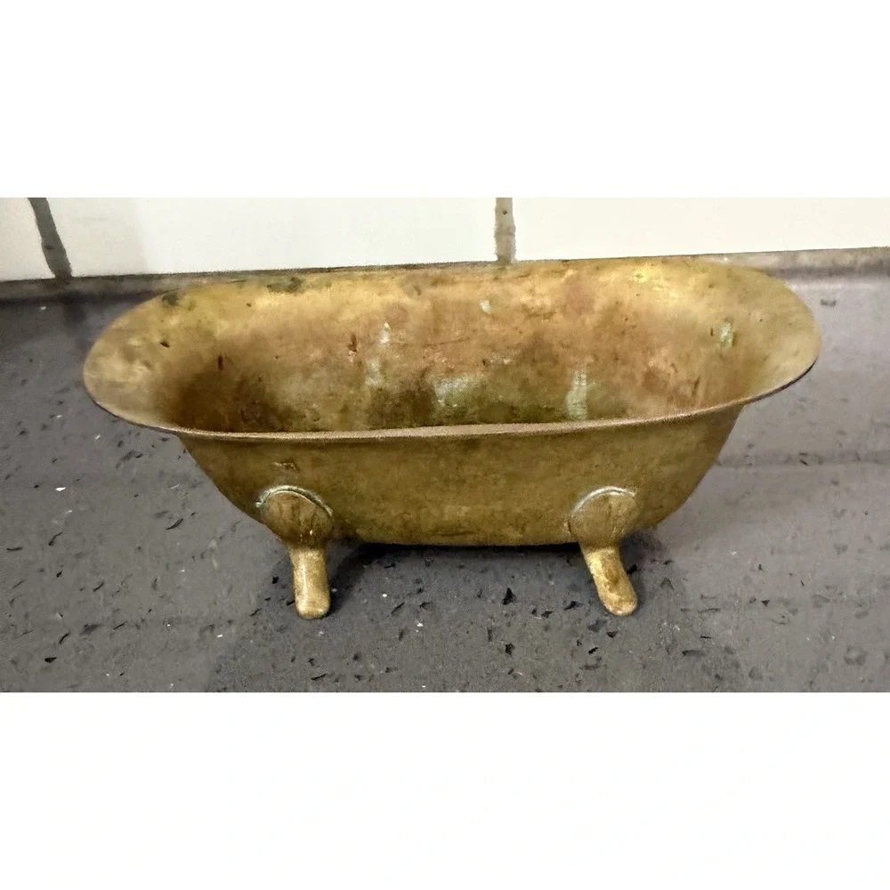 VTG Miniature Solid Brass Claw Foot Bath Tub Dollhouse Soap Dish Planter Holder